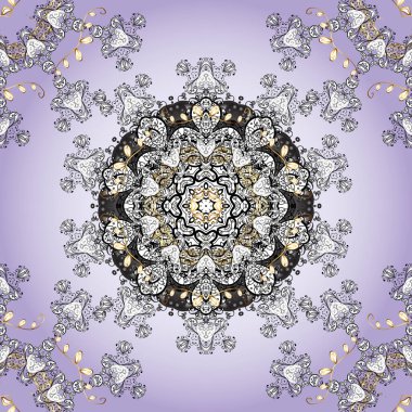 Tarafsız, gri ve beyaz renklerle karışık renkli Arabesk. Soyut biçimlendirilmiş renkli mandala.