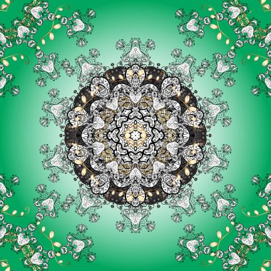 Vektör el çizimi mandala, siyah, yeşil ve beyaz renklerde renkli soyut desen.