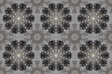 Çanta tasarımı. Beyaz, gri ve siyah renklerde renkli soyut desenli el yapımı raster mandala..