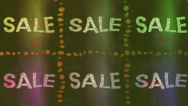 Bewegtbild Hintergrund Mit Bunten Elementen Sale Werbebanner Preisschild Rabattaufkleber Plakette — Stockvideo