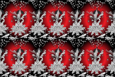 Beyaz, siyah ve kırmızı renkte çiçekler. Çiçeksiz desenli arka plan. Tişört baskısı için çiçek boyası.