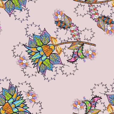 Varicoloblue, siyah ve nötr çizimler. Küçük çiçekteki sevimli çiçek deseni. Birçok mavi, siyah ve nötr soyut çiçekli tropikal desensiz desen.