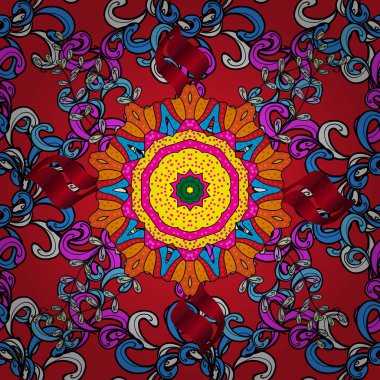 Yaz çiçekleri teması. Suluboya taklit Vektör çizimi. El çizimi, soyut ve süslü elementler. Klasik çiçekler. Kırmızı, mavi ve siyah renkler.