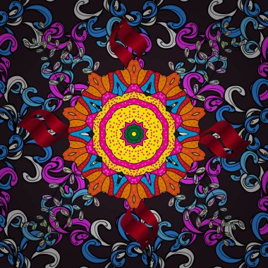 Suluboya çiçek seamless modeli çizilmiş öğeleri ver. Parlak renkli fantezi çiçekler, yaprakları, tomurcukları siyah, kahverengi ve mavi renkler siyah, kahverengi ve mavi ile.