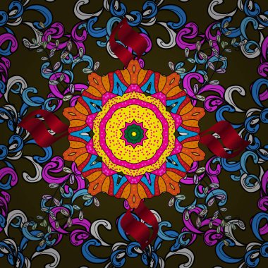 Nazik, narin çiçek arkaplanı. Çiçekli karalama şeklinde vektör deseni. Kahverengi, mavi ve siyah renkte çiçekler.