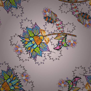 Eskiz tarzı siyah, mavi ve nötr renklerde. Şirin karalama çiçekleri olan kusursuz çiçek desenleri. Vektör çizimi. El yapımı çiçek ve bitki koleksiyonu. Vektör illüstrasyonu.