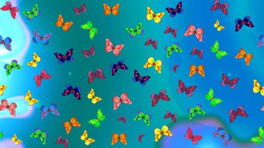 Beautiful sketch pattern of cute butterflies. Hand-drawn illustration. Fashion Fabric Design. Pictures in yellow, blue and green colors. Raster. clipart