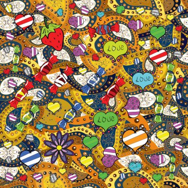 Sarı, mavi ve beyaz renkte çiçekler. Düz Çiçek Elementleri Tasarımı. Kusursuz çiçek deseni yerleştirildi. Renkli Bahar Teması Kusursuz Arkaplan.