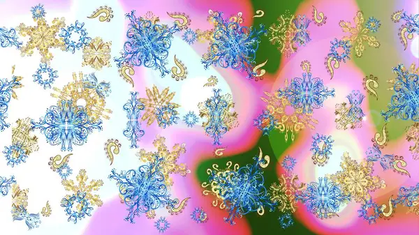 Raster Illustration Vintage Flower Design Elements Neutral Pink Blue Curly — Stock Photo, Image