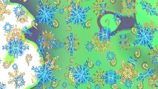 Skizzieren Sie Floral Pattern Raster Illustration Blumen Auf Grünen Blauen — Stockfoto