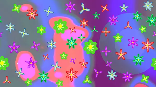 フラットフラワーエレメントデザイン ファッショナブルなファブリックパターン カラーサマーテーマスケッチパターン背景 かわいい花ラスターパターン — ストック写真