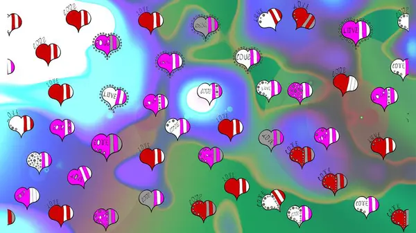 Grenzhochzeit Symbol Valentinstag Raster Herz Wirbel Grünen Violetten Und Blauen — Stockfoto