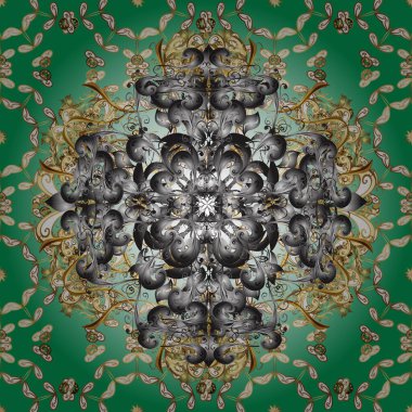 Vektör arkaplanı. Çiçek deseni. Duvar kâğıdı barok, İspanyol kumaşı. Renklerde altın elementler. Şekil grafik deseni.