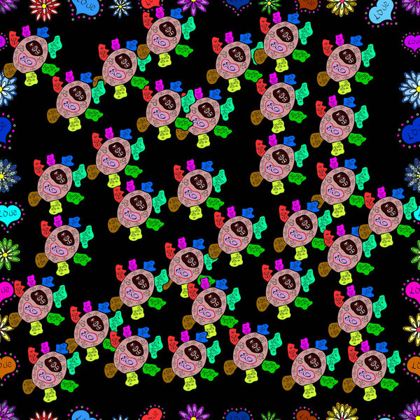 Cute Floral pattern in the small flower. Flowers on green, neutral and black colors.