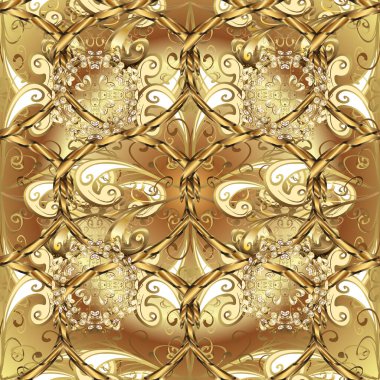 Kahverengi, bej ve sarı renkleri altın elemanları ile geleneksel klasik altın vektör desen. Barok tarzında sorunsuz şark süsleme.