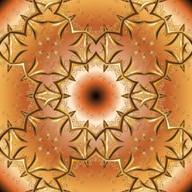 Çizgi sanatı tasarım şablonu için kusursuz sınır. Bej, kahverengi ve turuncu renklerde altın element. Davetiyeler için resim, kartlar, web sayfası. Doğu tarzı element. Altın çizgili çiçek dekoru.