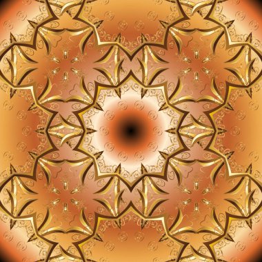 Kusursuz klasik bej, turuncu, kahverengi ve altın desenli. Klasik klasik klasik arka plan. Geleneksel oryantasyon süsü.