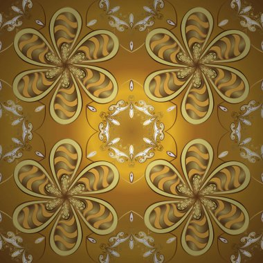 Damasko Dikişsiz desen tasarımı için. Sarı, bej ve kahverengi renkleri altın elemanları ile vektör seamless modeli.
