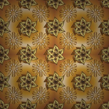 Klasik klasik klasik arka plan. Kusursuz klasik vektör kahverengi, sarı, bej ve altın desenli. Geleneksel oryantasyon süsü.