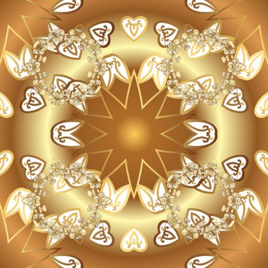 Geleneksel oryantasyon süsü. Klasik klasik klasik arka plan. Kusursuz klasik vektör altın deseni. Vektör çizimi. Beyaz, kahverengi ve bej renklerde altın elementlerle kusursuz desen.