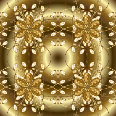 Kusursuz altın desenli bukleler. Vektör altın pürüzsüz desen. Kahverengi, sarı ve nötr renklerde pürüzsüz desen. Doğu tarzında altın elementler arabesk.