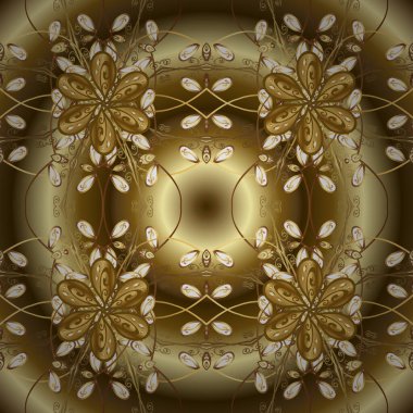 Klasik oryantal desen sarı, kahverengi ve nötr renklerden önce gelir. Geleneksel vektör ve altın desen. Damask pürüzsüz süsü.