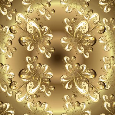 Classic vintage background. Seamless pattern on brown, beige and neutral colors with golden elements. Seamless classic vector golden pattern. Traditional orient ornament. clipart