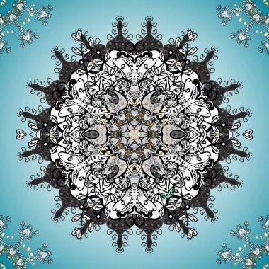 Kızılderili desenli şal desenli madalyon afişleri. Tekstil, tebrik kartı, boyama kitabı, telefon kılıfı baskısı için kullanılabilir. Beyaz, gri ve mavi renkte kına dövmesi. Vektör etnik Mandala süsü.