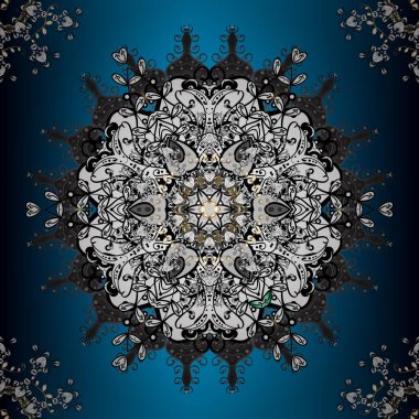 Dekoratif dekoratif yuvarlak mandala. Gri üzerine renkli, siyah ve mavi. Davetiye, düğün kartı, hatıra defteri. Renkli çıkartmalar, geçici dövmeler, mehndi, boho, sihirli sembol. Vintage vektör deseni