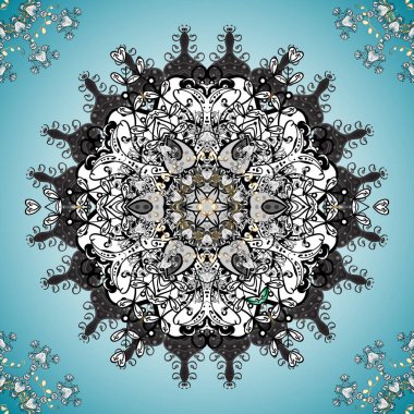 Soyut dekoratif etnik mandala kusurlu, pürüzsüz desen. Renkli elementler. Mavi, gri ve beyaz renkler.