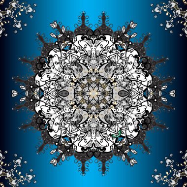 Çiçekli düğün dekoratif unsurları. Siyah, gri ve mavi renkli buta süsleme ürünlerinin kusursuz desenli mehndi çiçekli danteli.