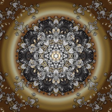 Altın şablon. Vektör çizimi. Kusursuz desenli altın elementler. Klasik çiçek dokusu. Kart, duvar kağıdı, ambalaj ve tekstil için klasik tasarım. Kahverengi, beyaz ve bej renklerde Royal retro.