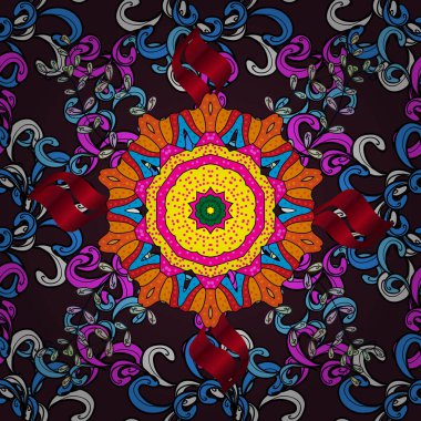 Yumuşak, bahar çiçekleri kahverengi, siyah ve mavi renklerde. Çiçek ve yapraklı karalama şeklinde vektör deseni. Vektör illüstrasyonu.