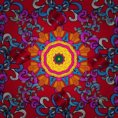 Çiçekler kırmızı, siyah ve mavi renklerde. Tropik, dikişsiz çiçek deseni. Vektör illüstrasyonu.