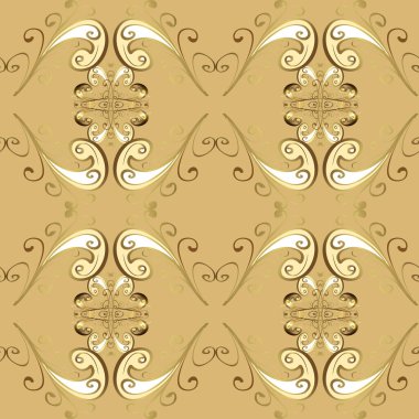 Bej, sarı ve kahverengi renklerde altın tekrarlayan elementler içeren soyut bir arkaplan. Kusursuz oryantal klasik altın desen.