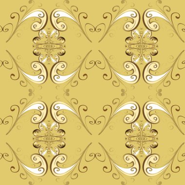 Sarı, bej, nötr ve altın desenli. Tekrarlayan elementlerle kusursuz soyut arkaplan. Zarif klasik desen.