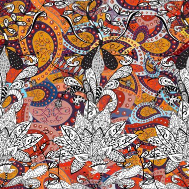 Beyaz, siyah ve gri üzerine çiçekler. Kusursuz bir arka plan modeli. Vektör hisseleri. Suluboya, elle çizilmiş.