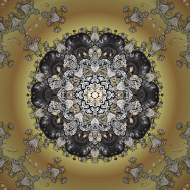 Bej, beyaz ve sarı renklerde buta süsleme ürünlerinin kusursuz desenli mehndi çiçekli danteli. Çiçekli vektör düğün dekoratif elementleri.