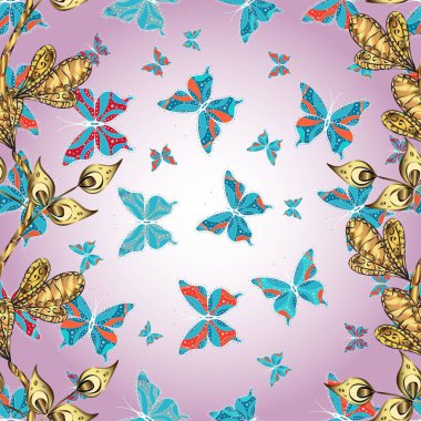 Suluboya soyut parlak desenli kelebek kanatları, retro renkler. Kumaş, tekstil, baskı ve davetiye için arka plan. Mavi, nötr ve beyaz renkli resimler.