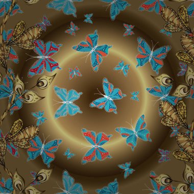 Parmak izi dokuları için sevimli kelebek deseni. Vektör çizimi. Kahverengi, nötr ve bej rengi kelebek desenli. Giysi tasarımı için dekor arkaplanı.