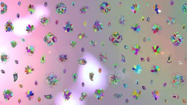 Renkli unsurlarla hareketli arka plan görüntüleri. Çiçekler. Eski model. Bayrak tarzı. Video kaydı. Şablon.