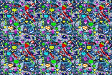 Parlak renkli çiçekleri ve mavi, nötr ve gri renkte yaprakları olan şaşırtıcı, pürüzsüz çiçek deseni. Moda baskıları için zarif bir şablon. Halk tarzı. Modern çiçek arkaplanı.