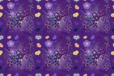 Hand drawn. Seamless floral pattern in folk style with flowers, leaves.