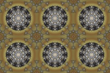 Bej, beyaz ve sarı renklerde buta süsleme ürünlerinin kusursuz desenli mehndi çiçekli danteli. Raster çiçekli düğün dekoratif elementleri.