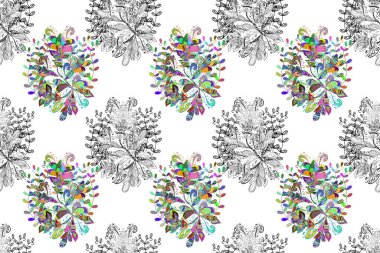 Renkli Bahar Temalı Kusursuz Arkaplan. Gri, siyah ve beyaz renkte çiçekler. Düz Çiçek Elementleri Tasarımı. Çiçeksiz desenli arka plan, yaz çiçekleri..