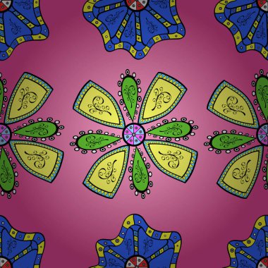 Vektörsüz şirin çiçek deseni. Tatil havası. Bahar mevsimi. Nazik romantik baskı. Sarı, mavi ve pembe renkte çiçekler.