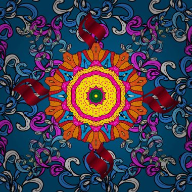 Vektör deseni. Bahar çiçekleri dallı desen, siyah, mavi ve mor renkte çiçek silueti..