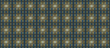 Geleneksel Arap dekoru mavi, kahverengi renkler. Çiçekli süslemeli, pürüzsüz bir desen. Doğu tarzında klasik tasarım öğesi. Süslü dantel iz sürücü. Duvar kağıdı için altın süslü illüstrasyon