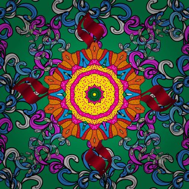 Vektör çizimi. Kusursuz. Şirin çiçek elementleri. Mavi, yeşil ve siyah renkte çiçekler.