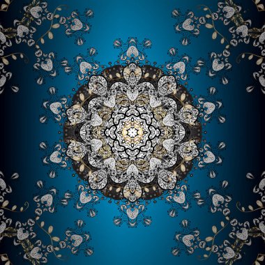 Vektör geometrik daire elementleri. İslam 'ın, Arapça' nın, Hint dinlerinin ruhani ve ayinsel sembolü. Beyaz, siyah ve mavi renklerde yuvarlak süs deseni. Renkli Mandala. Doğulu motifler.